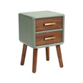 **Moderne nachttafel met twee lades en houten poten**